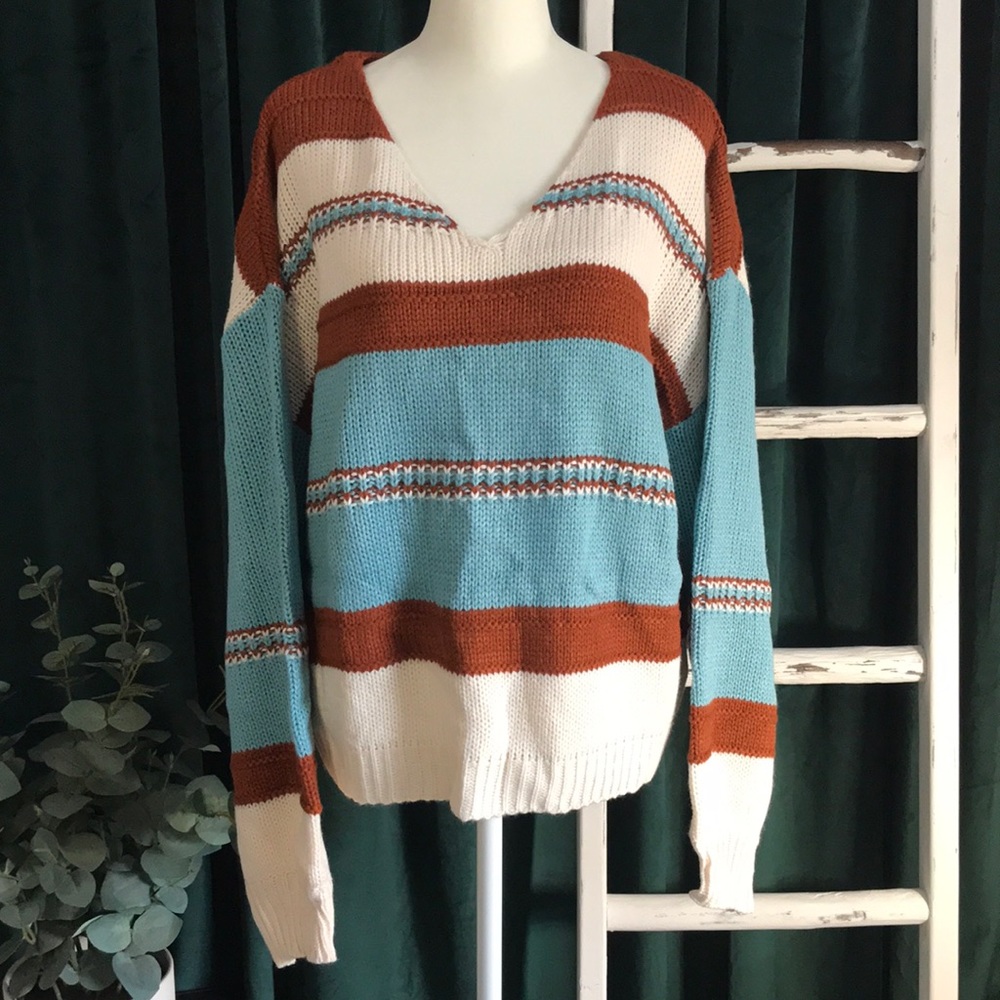 Western V-Neck Knit Sweater